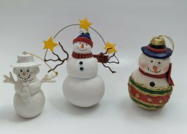 Old World Christmas Snowman Ornaments Set of 3 Metal Rustic Clay - £7.86 GBP