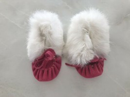 Leather Baby Moccasins Pink Suede Rabbit Fur Trim Handmade in Canada Brand NEW - £11.87 GBP