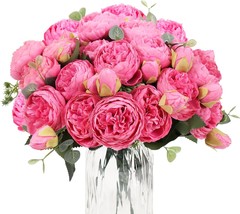 DEEMEI Artificial Peony Flower Silk Peonies Bouquet 4 Bundles Fake, Red Rose - £12.50 GBP