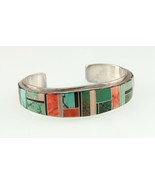 Vtg. Navajo Inlay with Orange Spiny, Turquoise &amp; Black Jet Cuff Bracelet... - $17,241.13 MXN