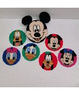 6 Coaster Set Yarn Homemade Cross Stitch Mickey Minnie Donald Daisy Goofy - $39.50