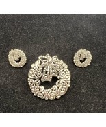 Beautiful Silver Tone Wreath Brooch Pendant and Earrings Set Intricate D... - £19.66 GBP