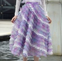 A-line Rainbow Tulle Skirts Women Plus Size Layered Lace Tulle Skirt Outfit image 4