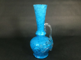 Vintage Art Glass Glitter Flakes Blue Vase 7.25&quot; - £12.39 GBP