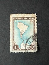 1951 Argentina South America Map with Antarctica 1 Peso Postmark Stamp - £1.20 GBP