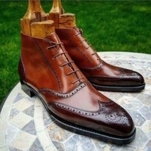 Men&#39;s Handmade Pure Leather Patina Ankle Dress Boots, Best Quality Leath... - £190.29 GBP