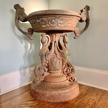 Antique Cast Iron Garden Urn Swans 19th Century Possibly Fiske - $2,078.75