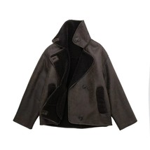 TRAF  Women Fashion Winter New Faux Fleece Jacket Long-sleeved Lapel Chic Female - £71.94 GBP