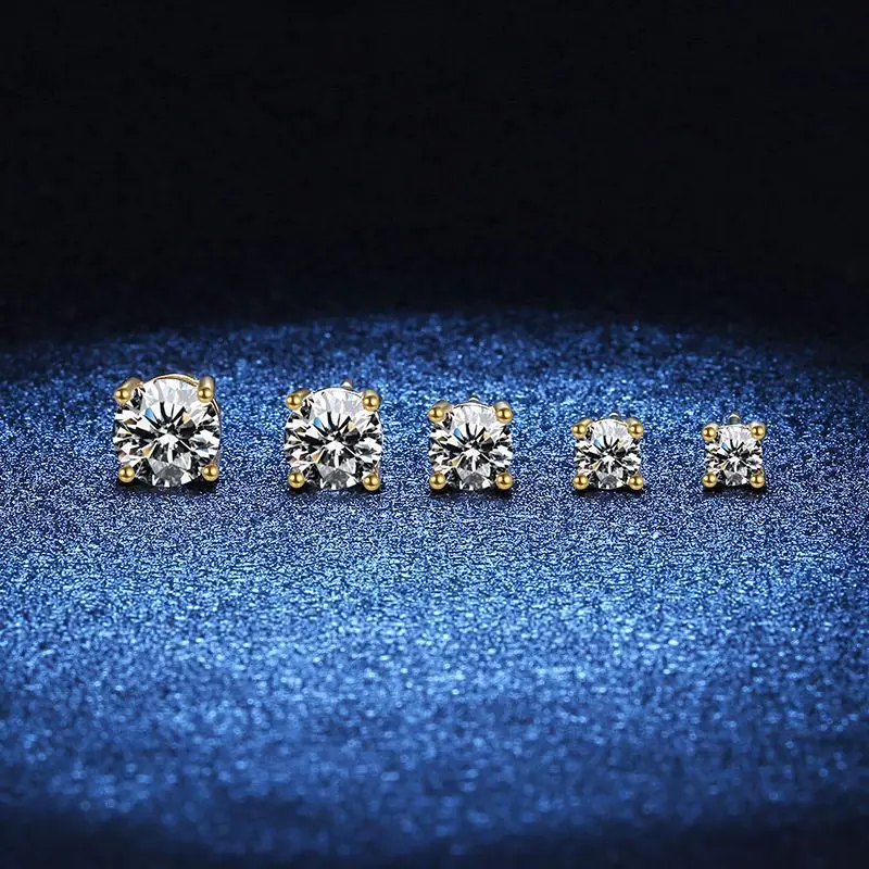 Real Moissanite Jewelry Luxury Gold Plated 4 Claw Moissanite Stud Earrings 1 Car - £73.93 GBP