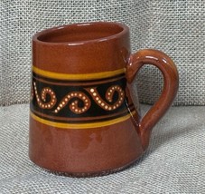 Brown Abstract Art Pottery Coffee Mug Cup Uneven Rim Southwestern Rustic - $24.75