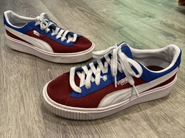 Women&#39;s US 8.5 PUMA Basket Canvas Style Shoes Red White Blue - £27.79 GBP