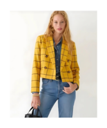 J. Crew Cropped Double Breasted Blazer Yellow Plaid Tartan Windowpane Wo... - £118.24 GBP