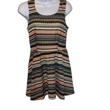 Teeze Me Juniors 3 Brown Tan Stripe Aztec Print Scoop Neck Fit And Flare Dress - £8.56 GBP