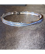 New In Box Fanci Silver Plate Aquarmarine Crystal Cuff Bracelet With Cla... - £62.72 GBP