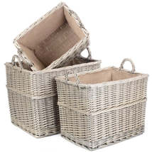 Rectangular Hessian Lined Wicker Log Storage Basket - £35.64 GBP+