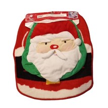 Vtg Christmas Santa Claus 2pc Toilet Lid Cover Bathroom Rug Set Home Decor - £9.72 GBP