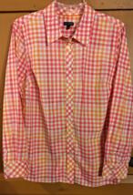 Talbots Women&#39;s Large Long Sleeve Button Front Shirt Pink / Orange Gingh... - £15.16 GBP