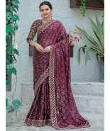 VIOLET COLOUR PURE KASTURI SILK HEAVY EMBROIDERY WORK SAREE WITH UNSTITC... - $95.00