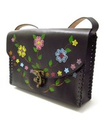 Floral Garden Embellished Brown Genuine Leather Bag - £38.13 GBP