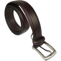 Men VALENTINI Stitched Leather Belt Classic Pin Buckle Business Dress V711 Wine image 3