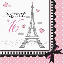 Party in Paris Sweet 16 Birthday Lunch Napkins Paper 18 Pack Party Tableware - £8.78 GBP