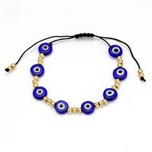  Braided Rope Charm Bracelet Golden Beads Turkish Blue Eye Bracelet Rope Chain H - £9.03 GBP