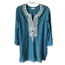 Sulu Collection Embroidered V-neck Tunic Swimsuit Beach Coverup Top Size 10 - $9.49