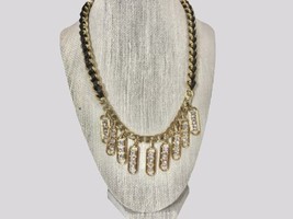 Chic Ann Taylor Gold &amp; Black Leather Necklace 18&quot;  Bib Style Vintage Boho - $21.95