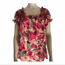 Worthington cinch ruffle sleeve floral blouse top - £13.89 GBP
