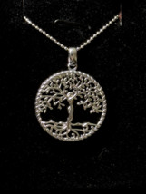 925 Silver Tree of Life 1&quot; round Reversible Onyx Pendant with 24&quot; beaded chain - £62.25 GBP