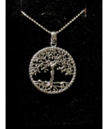 925 Silver Tree of Life 1&quot; round Reversible Onyx Pendant with 24&quot; beaded... - $79.48