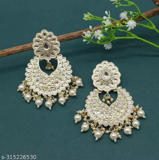 Kundan Earrings Jhumka Bali Bridal Wedding Party Wear Indo Arabic Jewelr... - $1.99