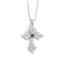 Blue Sapphire Cluster Diamond Cross Pendant Necklace 14K White Gold, 2.26 CTW - £2,756.61 GBP