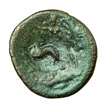 Ancient Greek Coin Lysimacheia AE17mm Countermark Dolphin Herakles / Nike 02199 - $29.69
