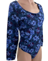 Victoria’s Secret PINK Bodysuit Long Sleeve Dark Blue Floral Print V Not... - $16.73
