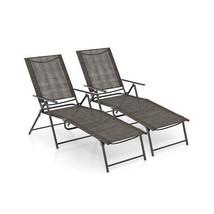 2 Piece Patio Folding Chaise Lounge Chairs Recliner with 6-Level Backrest-Coffe - £163.38 GBP