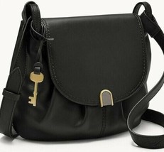Fossil Gigi Flap Crossbody Bag Black Leather ZB1496001 Key Charm NWT $198 Retail - £85.42 GBP