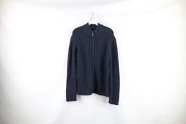 Vintage Y2K 2001 Gap Mens Medium Faded Chunky Ribbed Knit Full Zip Sweater Blue - £39.52 GBP
