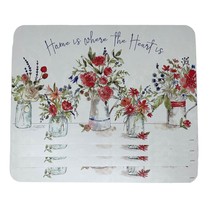 Floral Red Vinyl Reversible Placemats Home is Where the Heart Is Farmhouse Set - £13.64 GBP