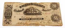 1861 $20 Confederate States Note T-9 in Fine Condition - $187.84