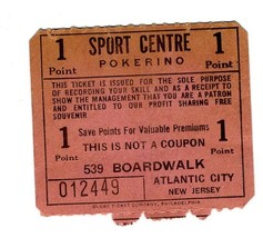 Sport Centre POKERINO Coupon 539 Boardwalk Atlantic City 1950&#39;s - $24.72