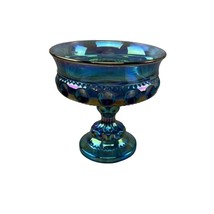 Indiana Glass Blue Carnival King&#39;s Crown Thumbprint Pedestal Candy Dish - $24.74