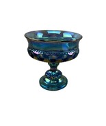 Indiana Glass Blue Carnival King&#39;s Crown Thumbprint Pedestal Candy Dish - $33.69 CAD