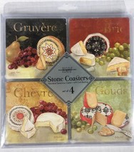 Boston Warehouse Drink Coasters French Cheese Sandstone Tile Cork Back  - $15.83