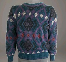 Sears Argyle Ski Sweater Mens XL Crew Neck Pullover Blue Chunky Acrylic ... - $356.01 MXN