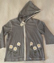 Decorated Originals Full-Zip Hooded Embellished Daisy Stripe Jacket Medium - $15.00
