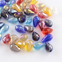10 Teardrop Beads Faceted Glass Beads Assorted Lot Briolette Beads - $1.21