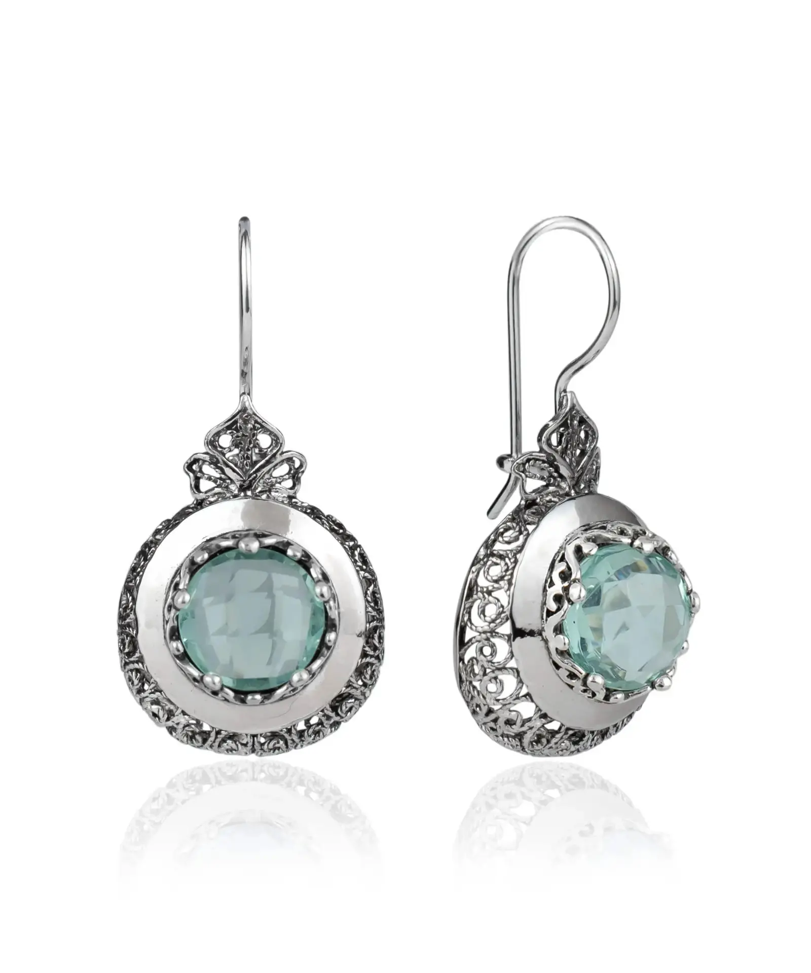 Exquisite Sterling Silver Filigree Art Drop Earrings with Aquamarine Gem... - $55.60