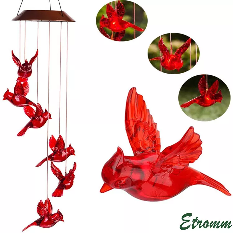 Solar Wind Chimes Lights LED Birds Color Changing Hanging Lamp Garden Ho... - $556.96 MXN