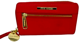 Steve Madden Women&#39;s Wallet Red Faux Leather Goldtone Hardware 7-3/4&quot; x 4-1/4&quot; - £7.98 GBP